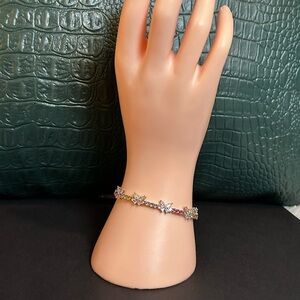 NIB- Platinum Plated Multicolored Crystal Butterfly Tennis Bracelet